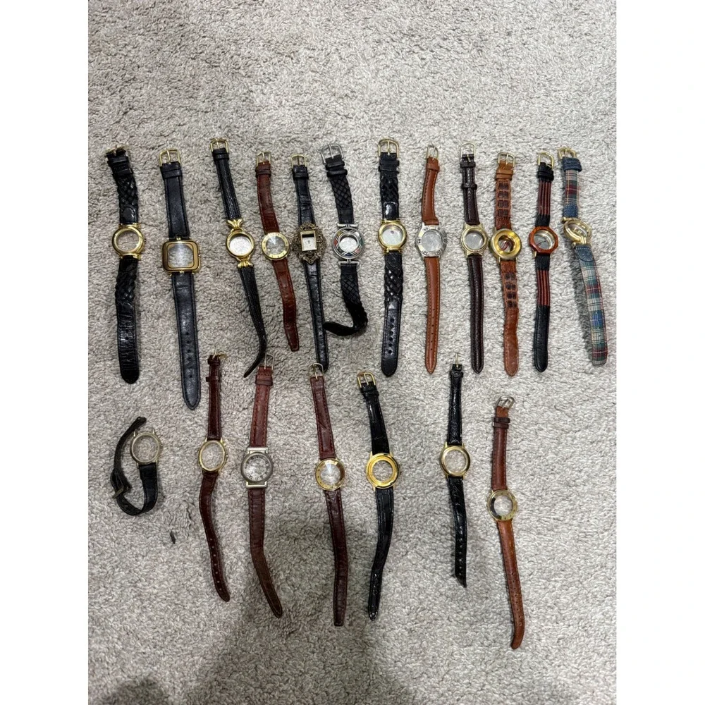 Bulk Lot 18 Vintage Watch Bands Empty Cases Jewelry Making Repair Craft Supplies